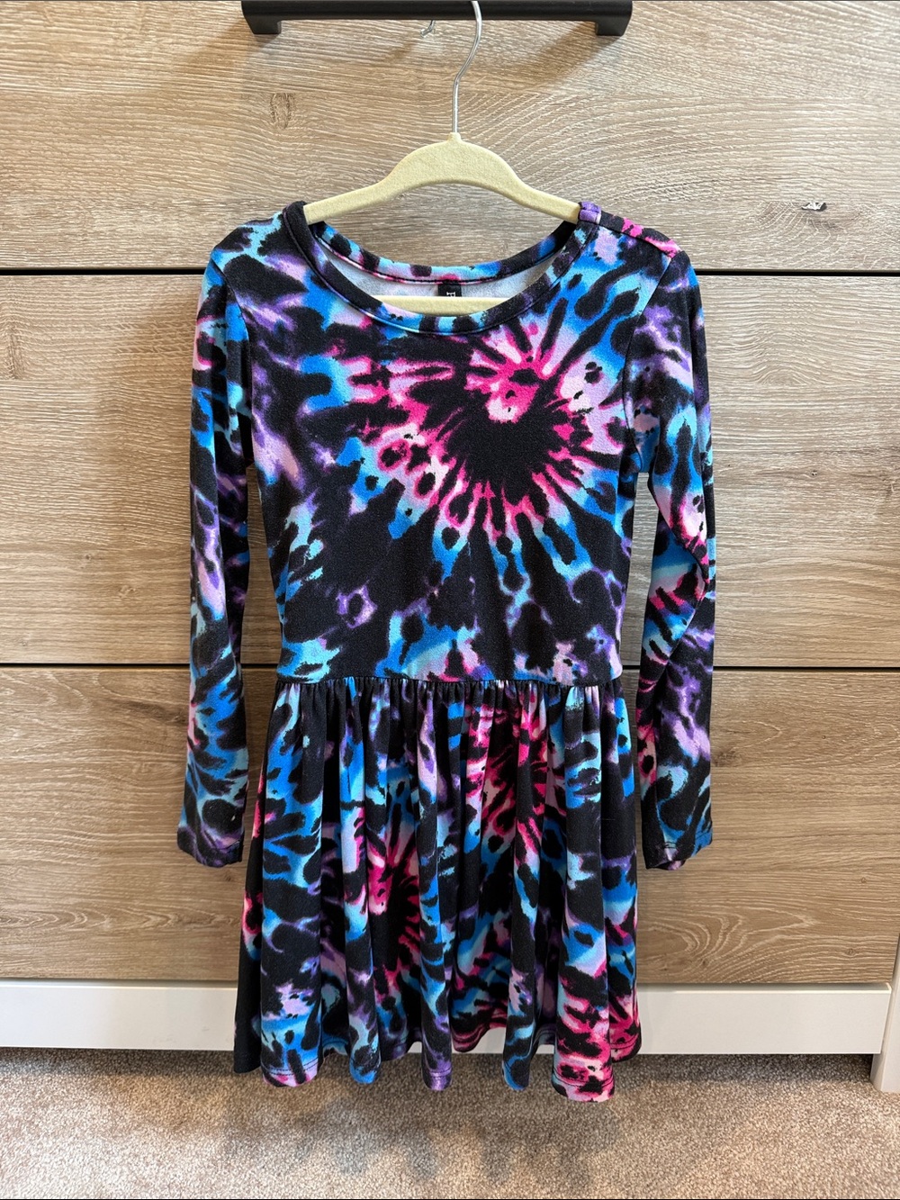Girls' Long Sleeve Tie-Dye Swing Dress - Black Pink Blue
